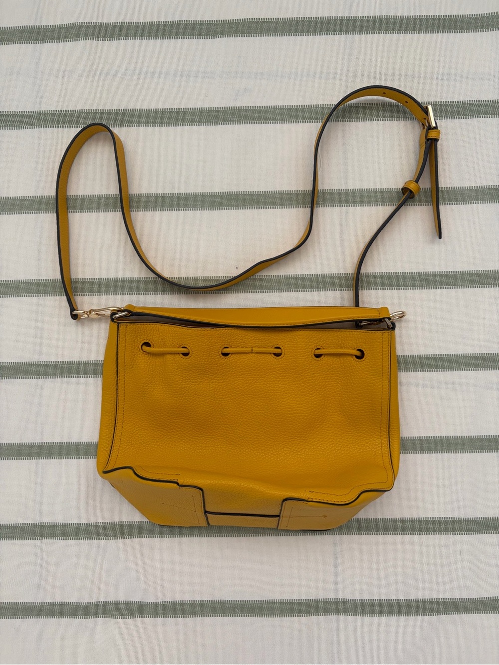 Furla Mustard Yellow Leather Drawstring Crossbody Bag